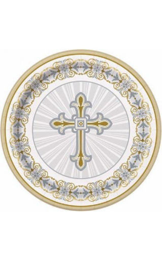 Picture of RADIANT CROSS SILVER & GOLD PAPER PLATES 21.9CM - 8PK